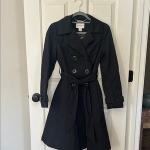 White House Black Market Black Double-Breasted Trench Coat